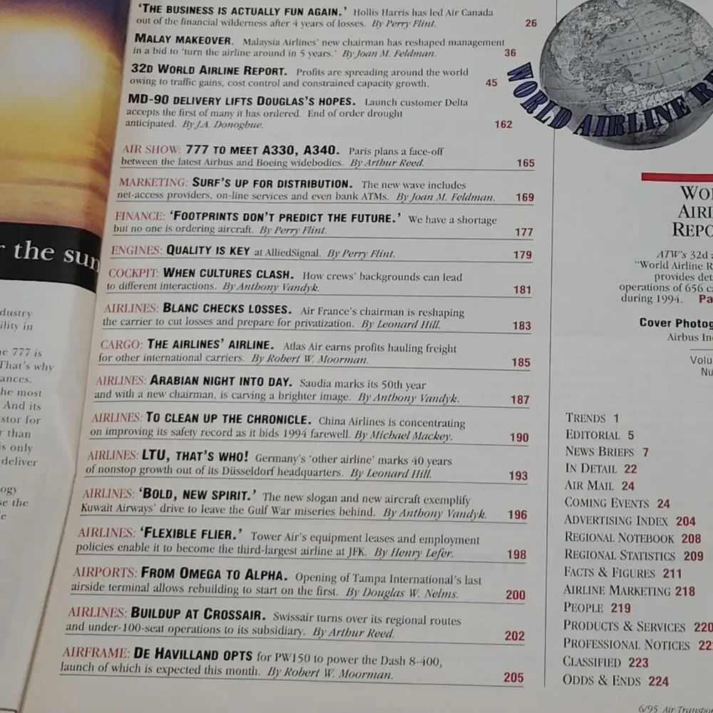 Air Transport World Magazine - June 1995: Malaysia Airlines, Vintage Aviation